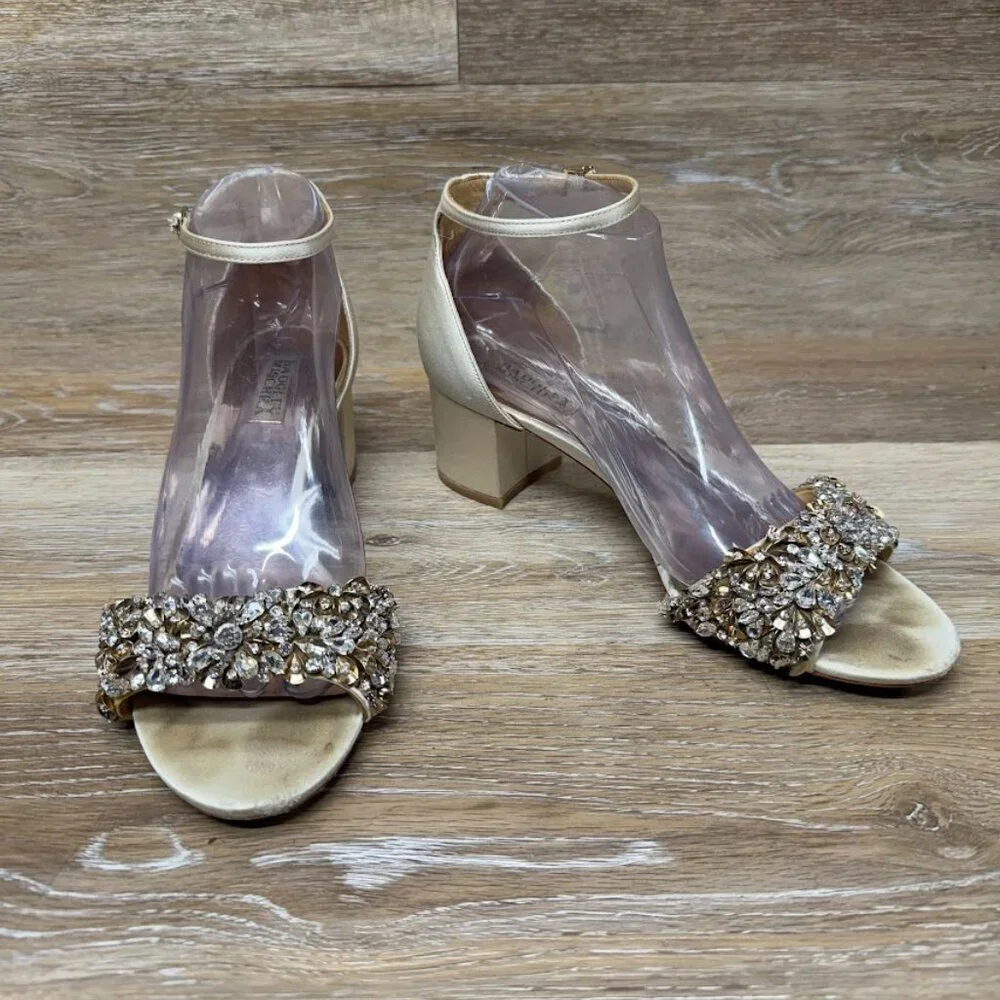 Badgley Mischka Tamara Gold Leather Ankle Strap Sandals Women's Size 8.5